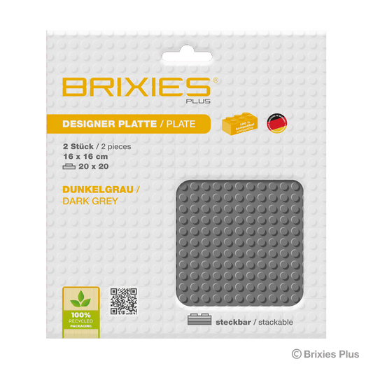 BRIXIES Plus 基礎プレート ダークグレー 20x20ポッチ 2個パック