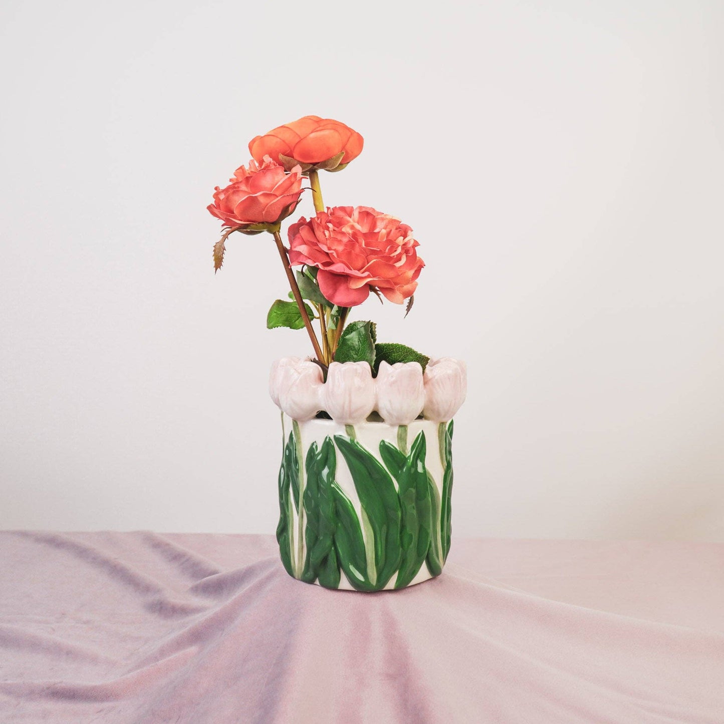 Vase Tulipes - Rose clair/Vert