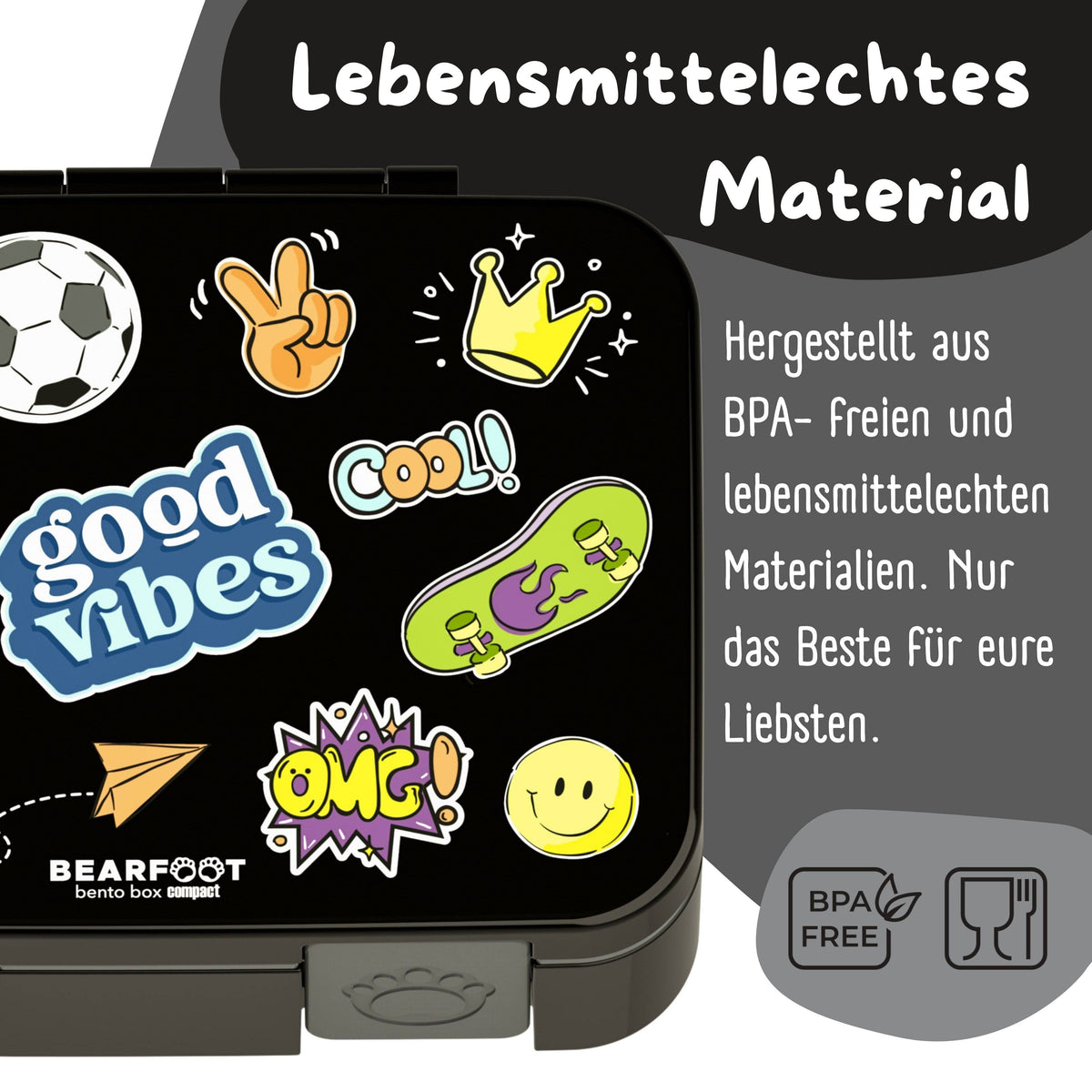 Brotdose mit Fächern, leicht & auslaufsicher - Sticker schwarz