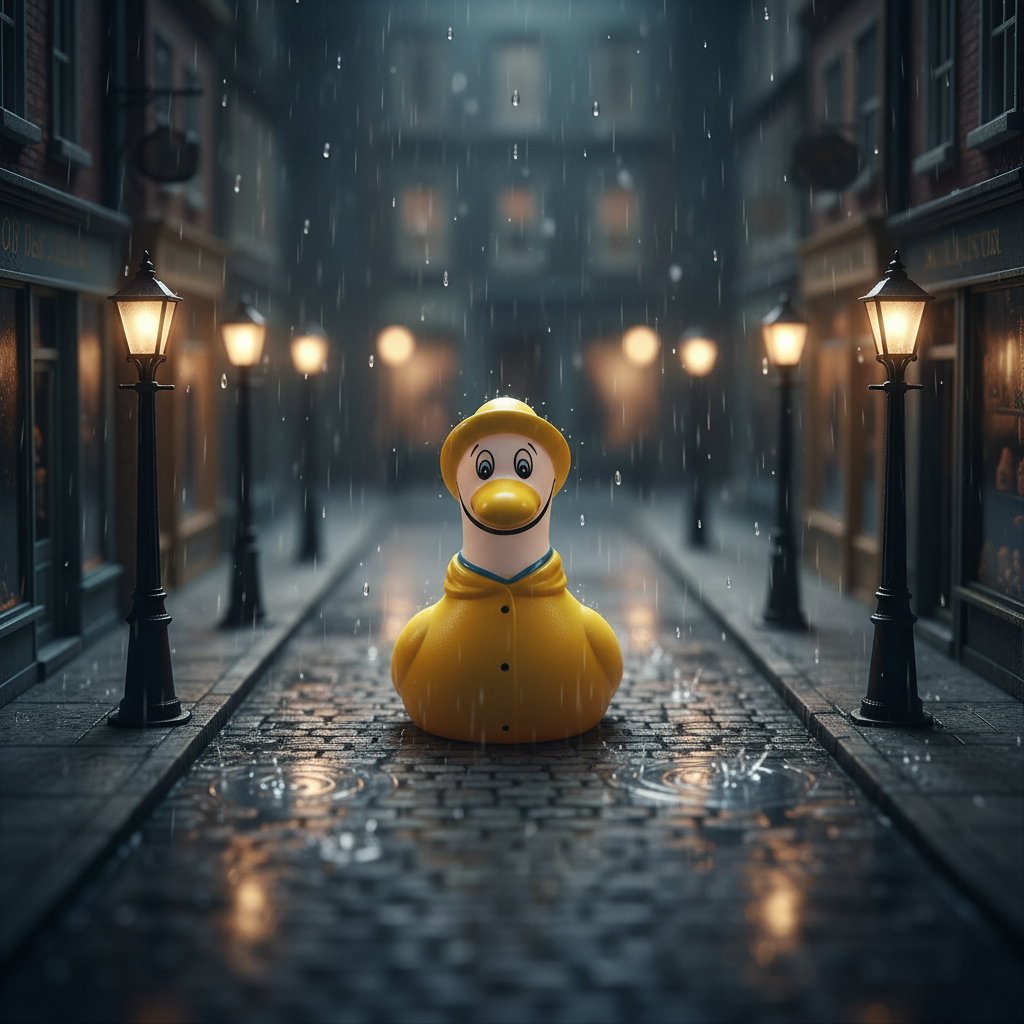 Meeuw in een gele regenjas