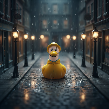 Meeuw in een gele regenjas
