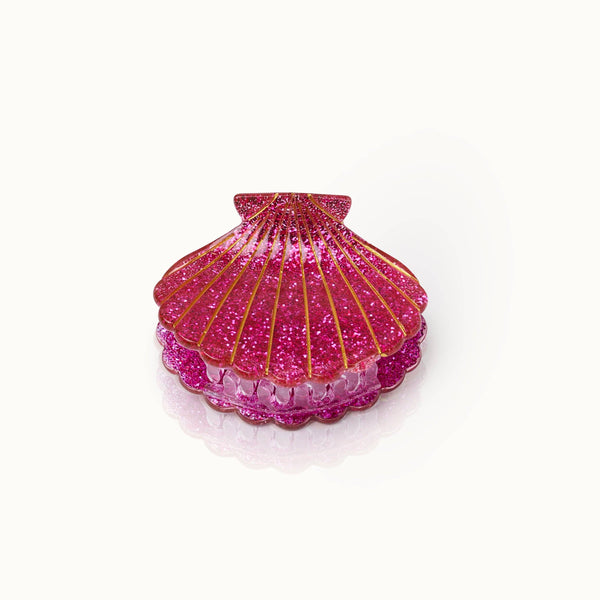 Pinza para el pelo con forma de concha marina rosa brillante