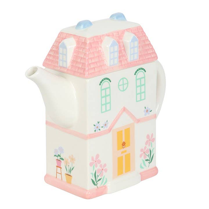 Pastel house-shaped teapot