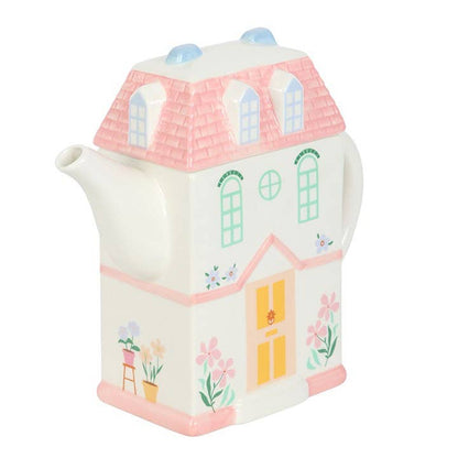 Pastel house-shaped teapot
