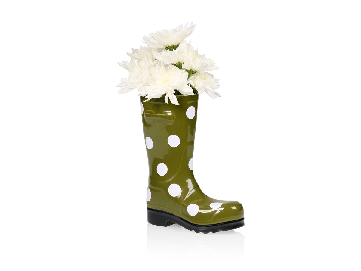 Vase Botte Wellington à Pois Vert