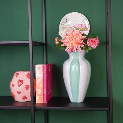 Vase à fleurs - Vase plissé - Céramique - Lilas/Vert - 16,5x16,5x29,5 cm