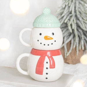 Lot de 2 mugs empilables bonhommes de neige d'hiver
