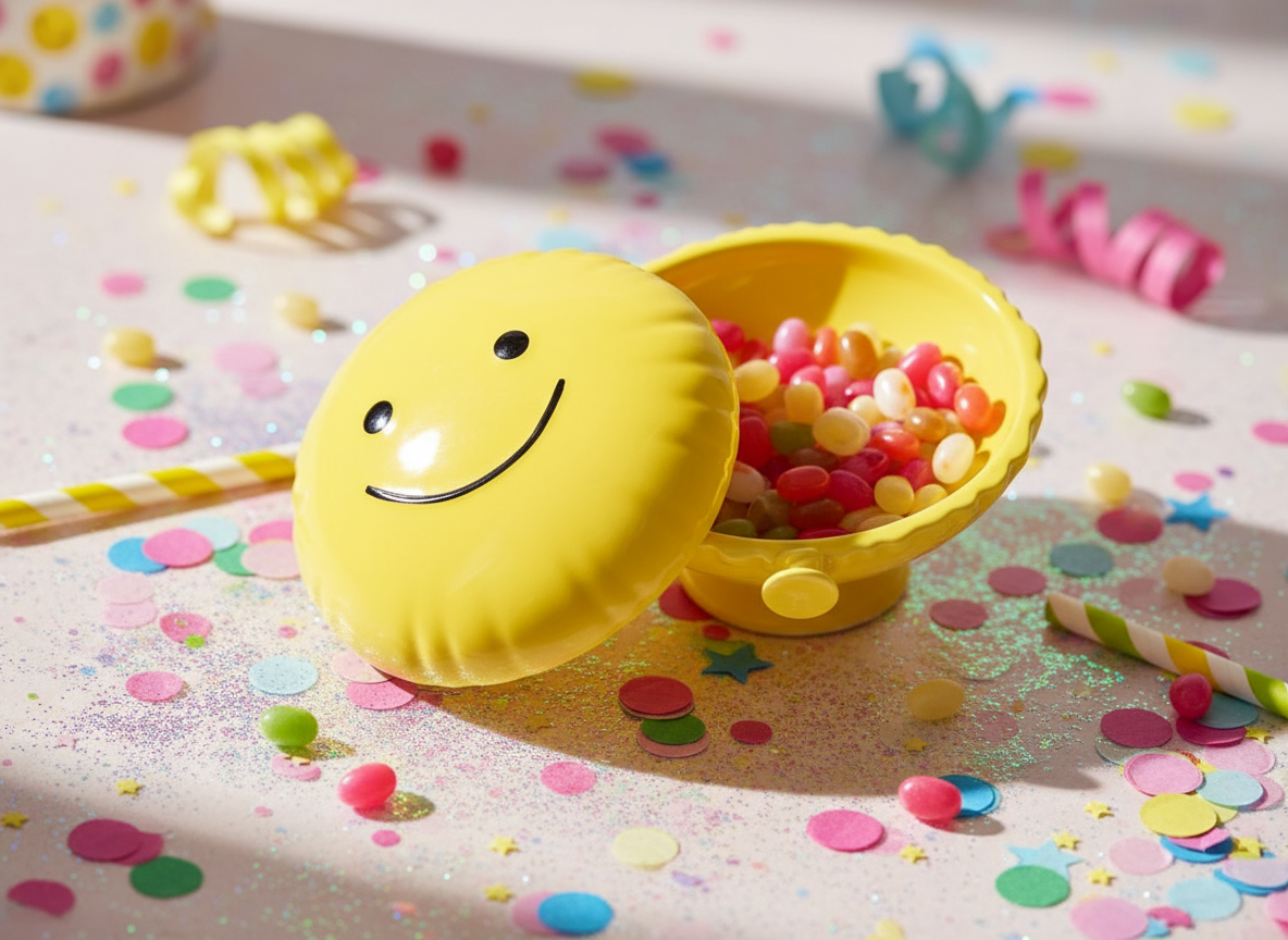 Caja de globos amarillos felices