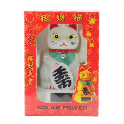 Chat chanceux solaire blanc 12cm