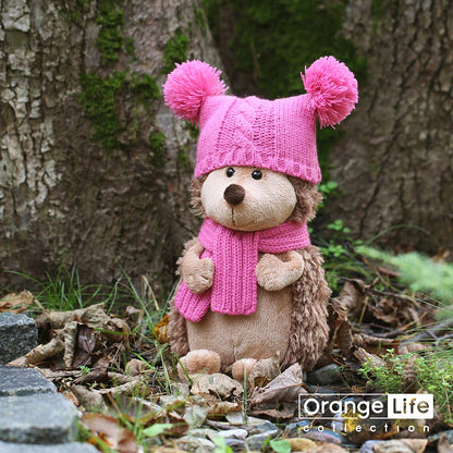 Peluche hérisson Fluffy avec bonnet à double pompons 15 cm