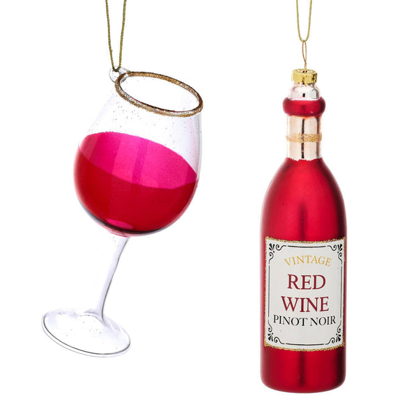 Enfeite de Natal, garrafa de vinho tinto e copo