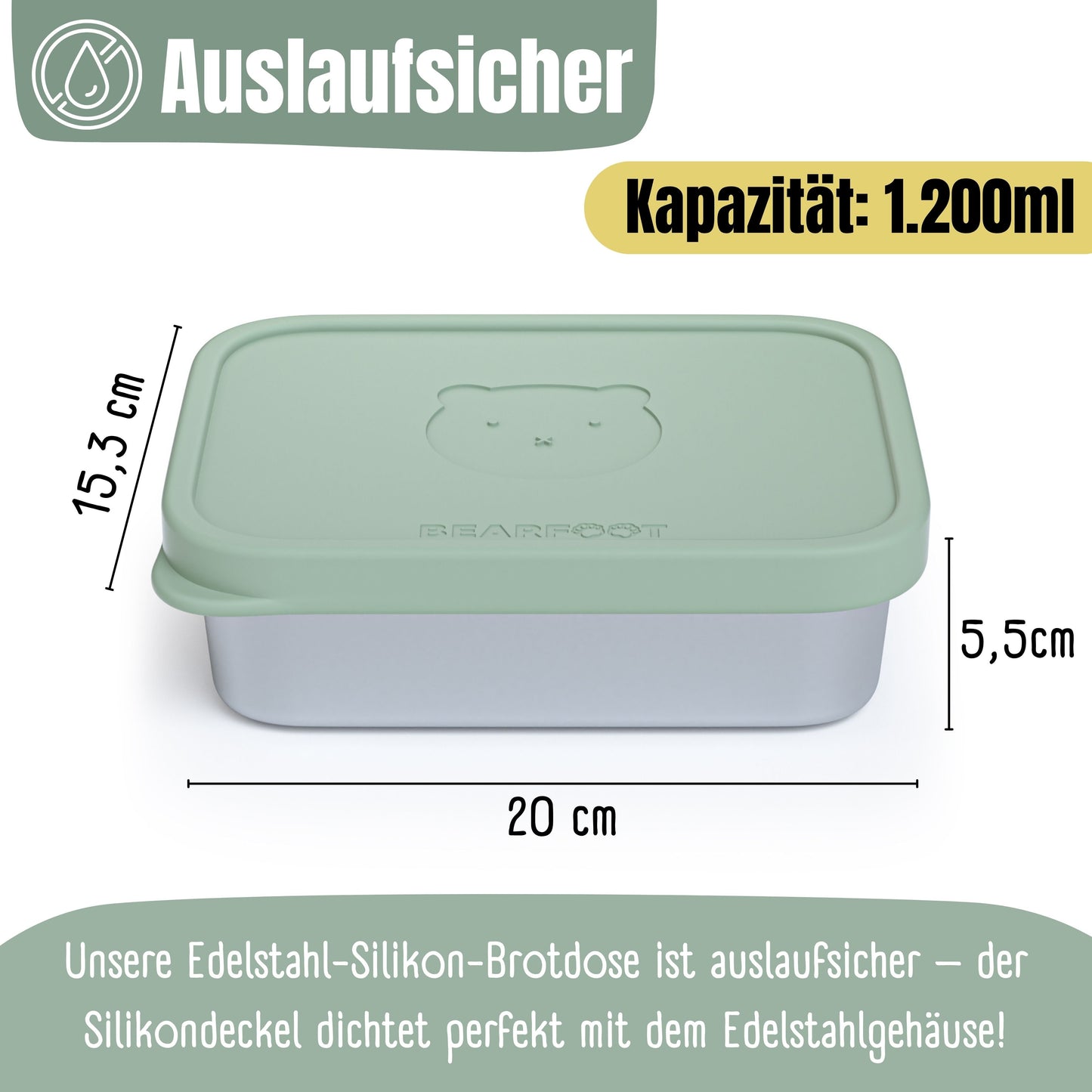 Brotdose Kinder Edelstahl mit Silikoneinsatz - Salbei