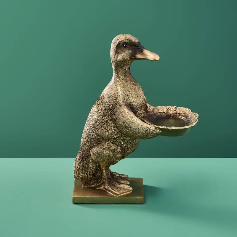 Tarjetero de resina con forma de pato dorado