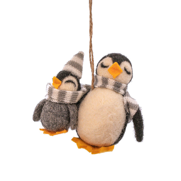 Decoração em feltro para pendurar: Pinguim, Mãe e Bebé