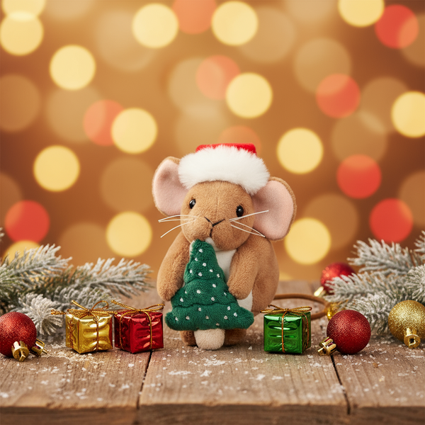 Rato de peluche de Natal com árvore de Natal