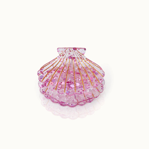 Pinza para el pelo con forma de concha rosa brillante
