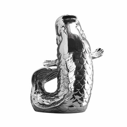 Escultura/jarrón de pez Blubb, gres plateado