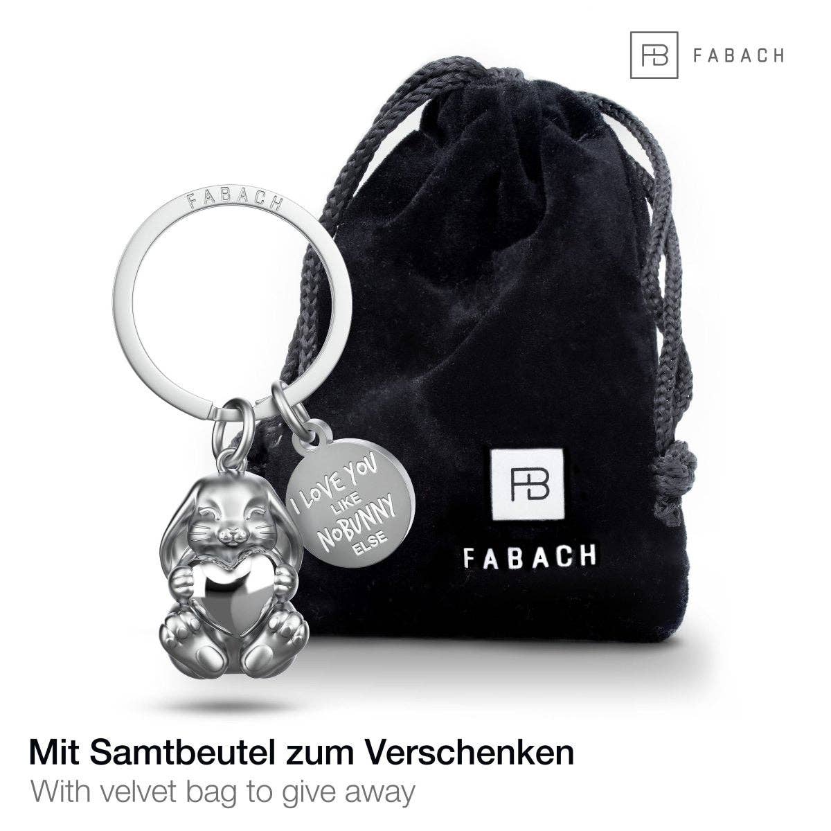 Porte-clés « I love you like nobunny else » en forme de lapin « Bunny » avec gravure. Joli porte-bonheur avec cœur