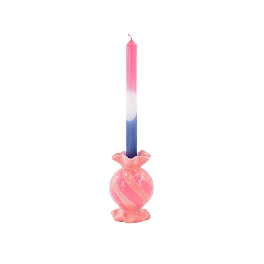 Round Toffee Candy Candle Holder - Ceramic - Pink/Neon - 8.5x8.5x13 cm
