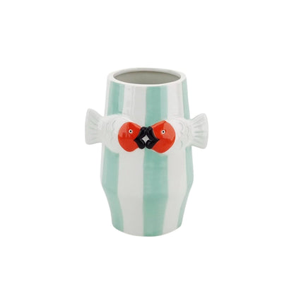 Vaso - Vaso per fiori color menta/bianco/arancione - 14x11,5x18,5 cm