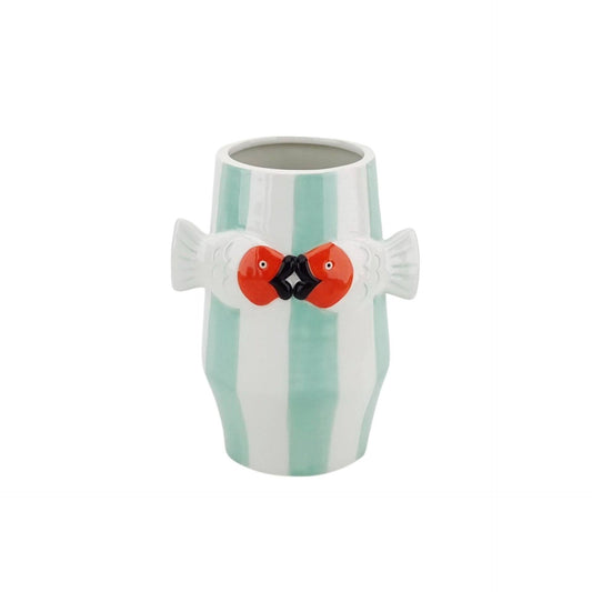 Vase - Vase à fleurs Poisson-Menthe/Blanc/Orange - 14x11,5x18,5cm