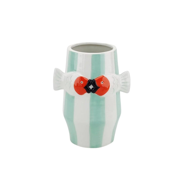 Vaso - Vaso per fiori color menta/bianco/arancione - 14x11,5x18,5 cm