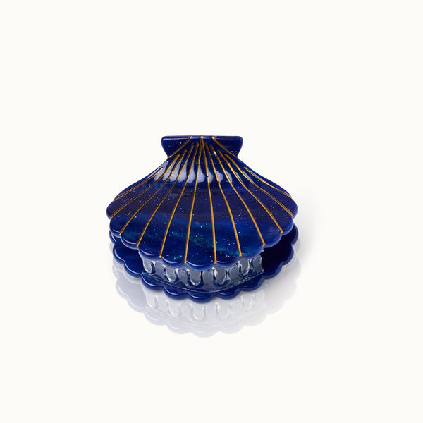 Pinza para el pelo con forma de concha azul medianoche