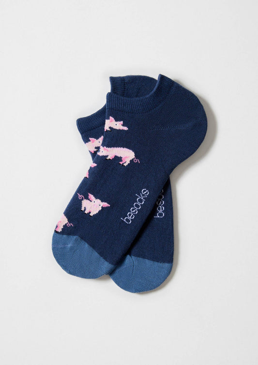 BePig Blue - Chaussettes chevilles en coton biologique 100 %