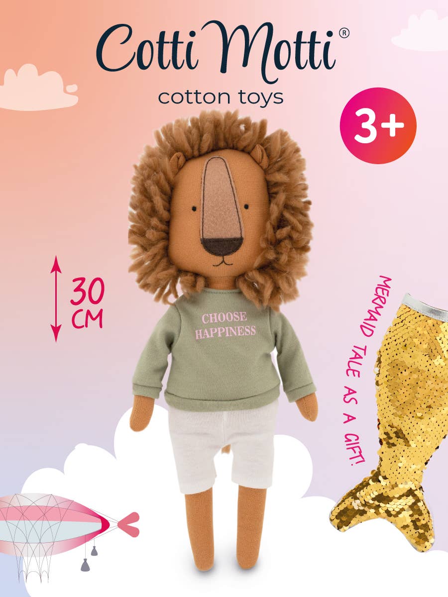 Peluche Simon le Lion : ensemble vêtement t-shirt vert et queue de sirène