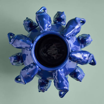 M. Mäuschen vaas, kobaltblauw steengoed, 23 x 23 x 26 cm