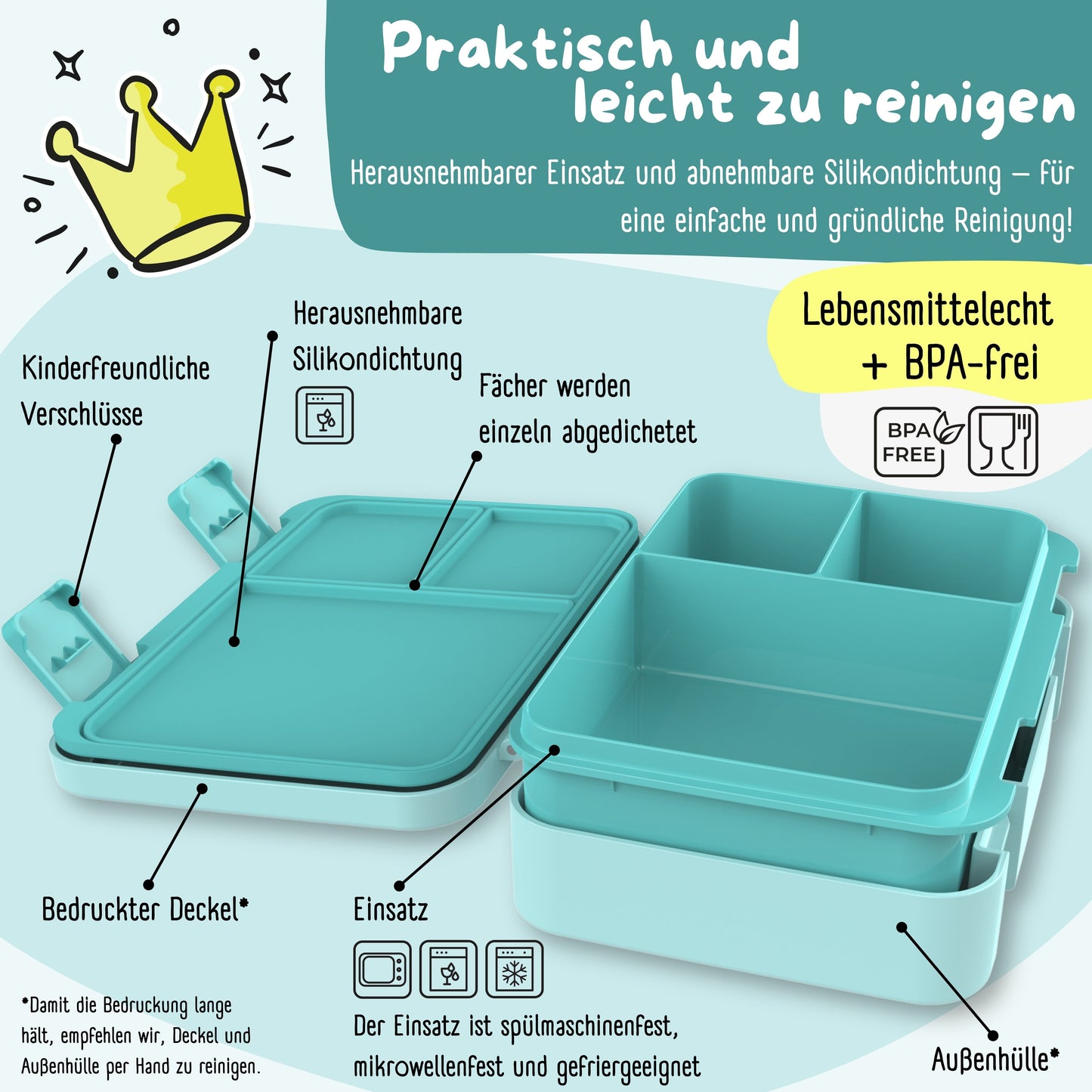 Brotdose mit Fächern, leicht & auslaufsicher - mint
