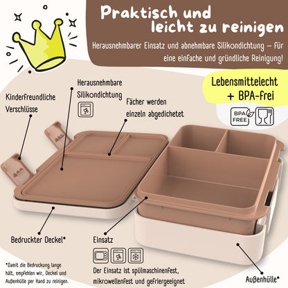 Brotdose mit Fächern, leicht & auslaufsicher - Dino braun