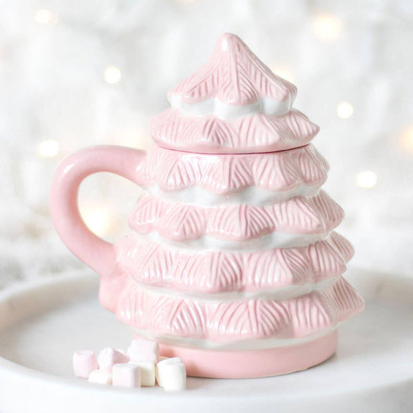 Caneca cor-de-rosa em forma de árvore de Natal