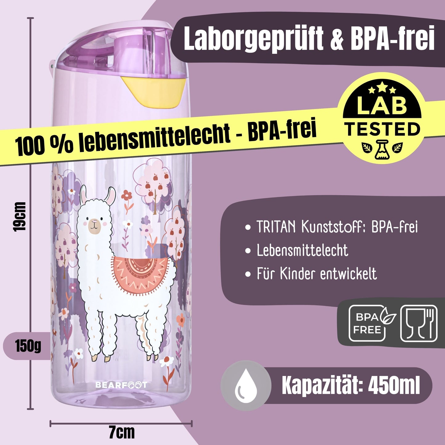 Trinkflasche Kinder, leichte Wasserflasche - Lama
