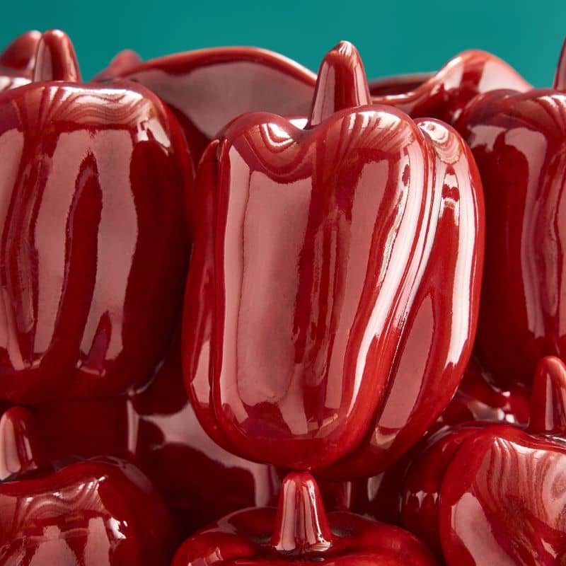 Paprikarode vaas, steengoed, 25 x 25 x 31 cm, handgemaakt