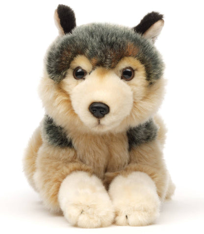 Loup gris, couché - 22 cm (longueur) - peluche Uni Toys