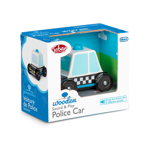 VOITURE DE POLICE SONORE ET JOUABLE EN BOIS