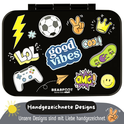 Brotdose mit Fächern, leicht & auslaufsicher - Sticker schwarz