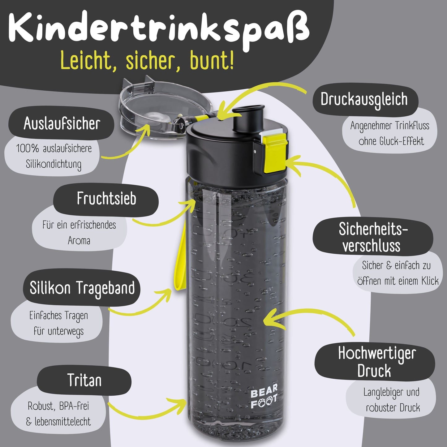 Kids' Water Bottle, 500ml, Lightweight - Logo-black