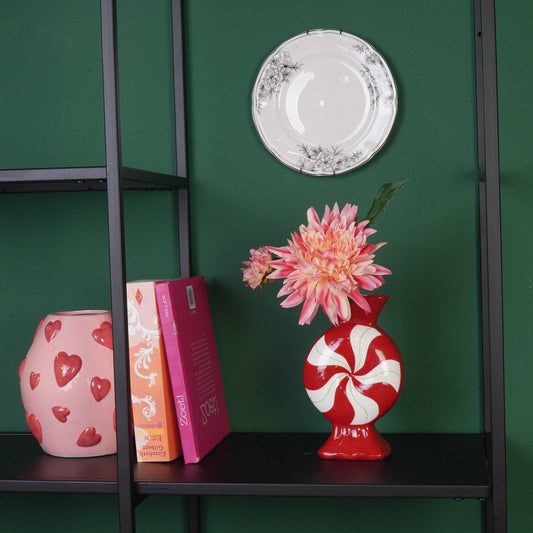 Flower Vase - Caramel Candy - Ceramic - Red/White - 12x6.5x20cm