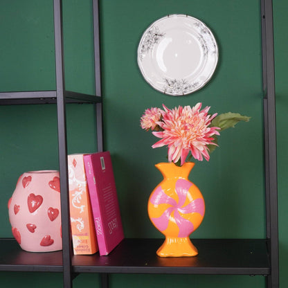 Vaso de flores - Rebuçado de caramelo - Cerâmica - Rosa/Laranja - 12x6,5x20cm