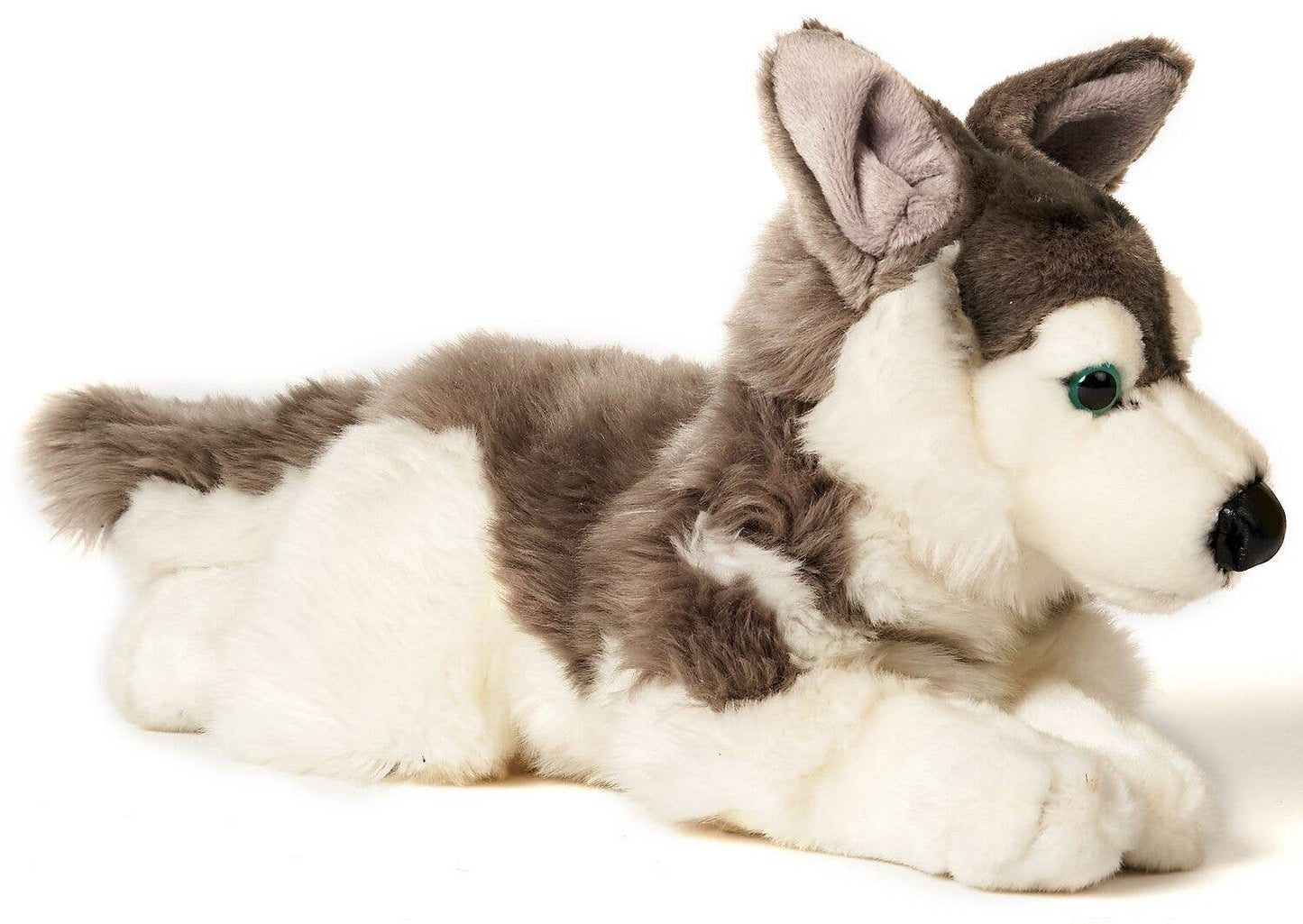 Peluche de husky gris acostado