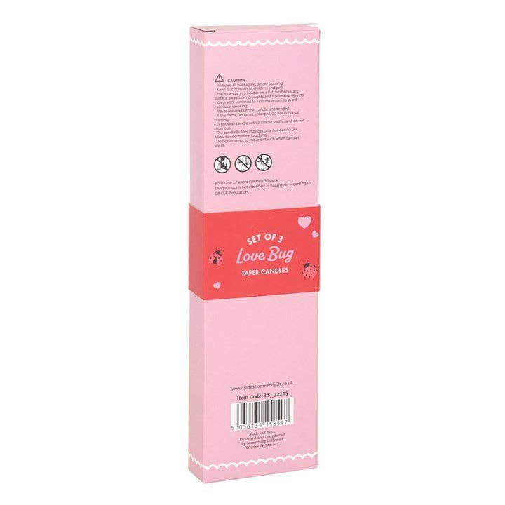 Juego de 3 velas cónicas con estampado de mariquita para San Valentín