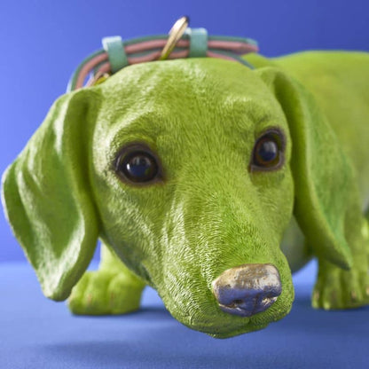 Dachshund Dog Wilfried M. Collar, Green Poly Resin