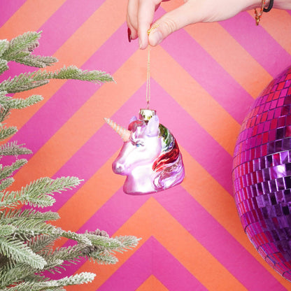Boule de Noël Licorne Rose