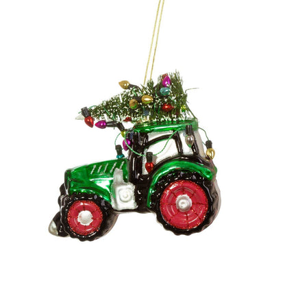 Adorno navideño de tractor verde