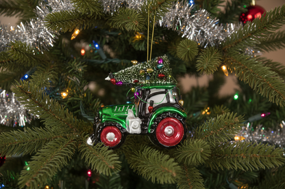 Adorno navideño de tractor verde