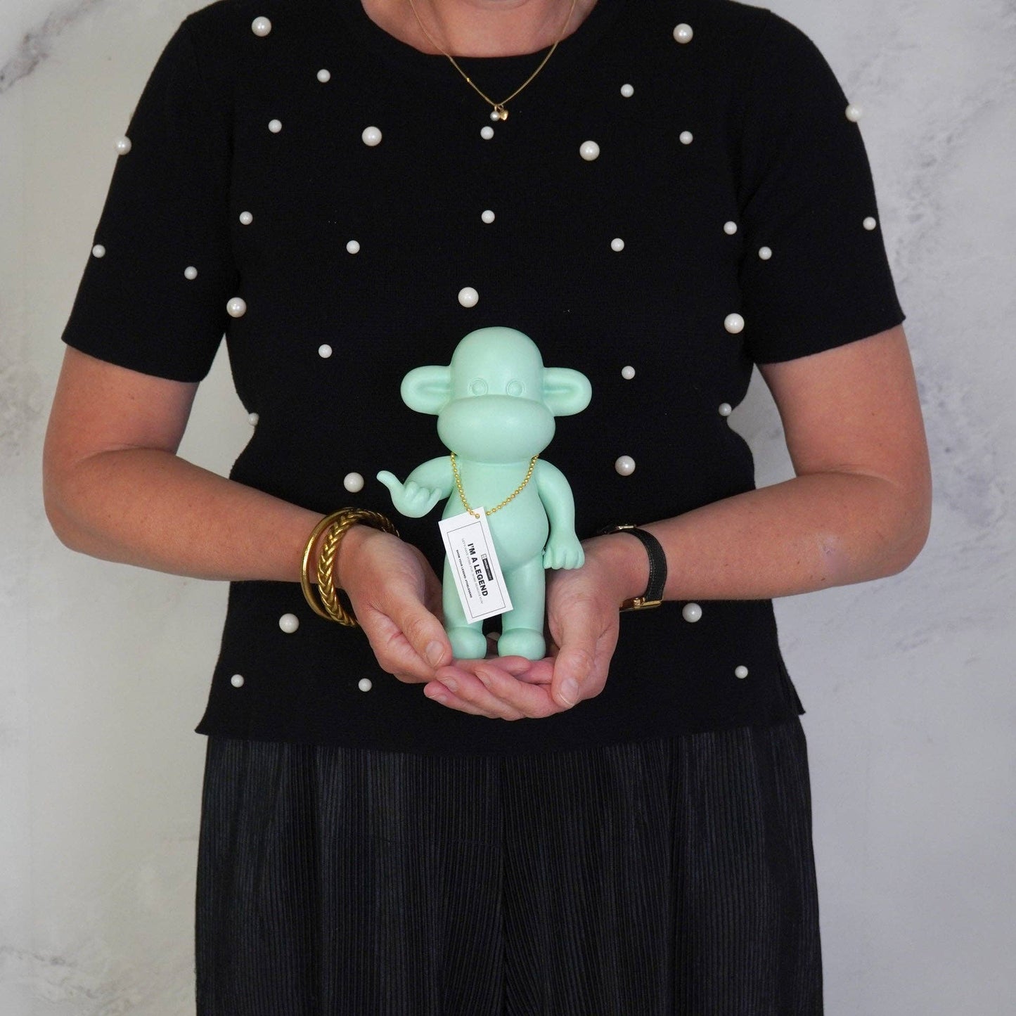 Ornement - Figurine Singe Hang Loose 'La Légende' - Polyrésine - Vert menthe - 11x7x19cm