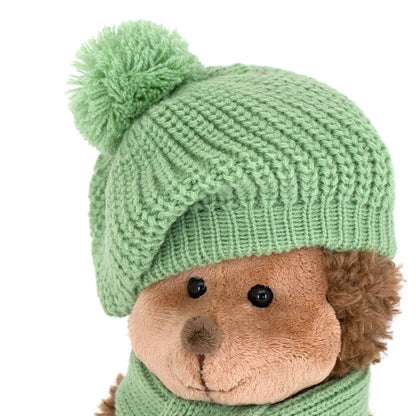Peluche le hérisson Fluffy avec béret rayé vert 20cm