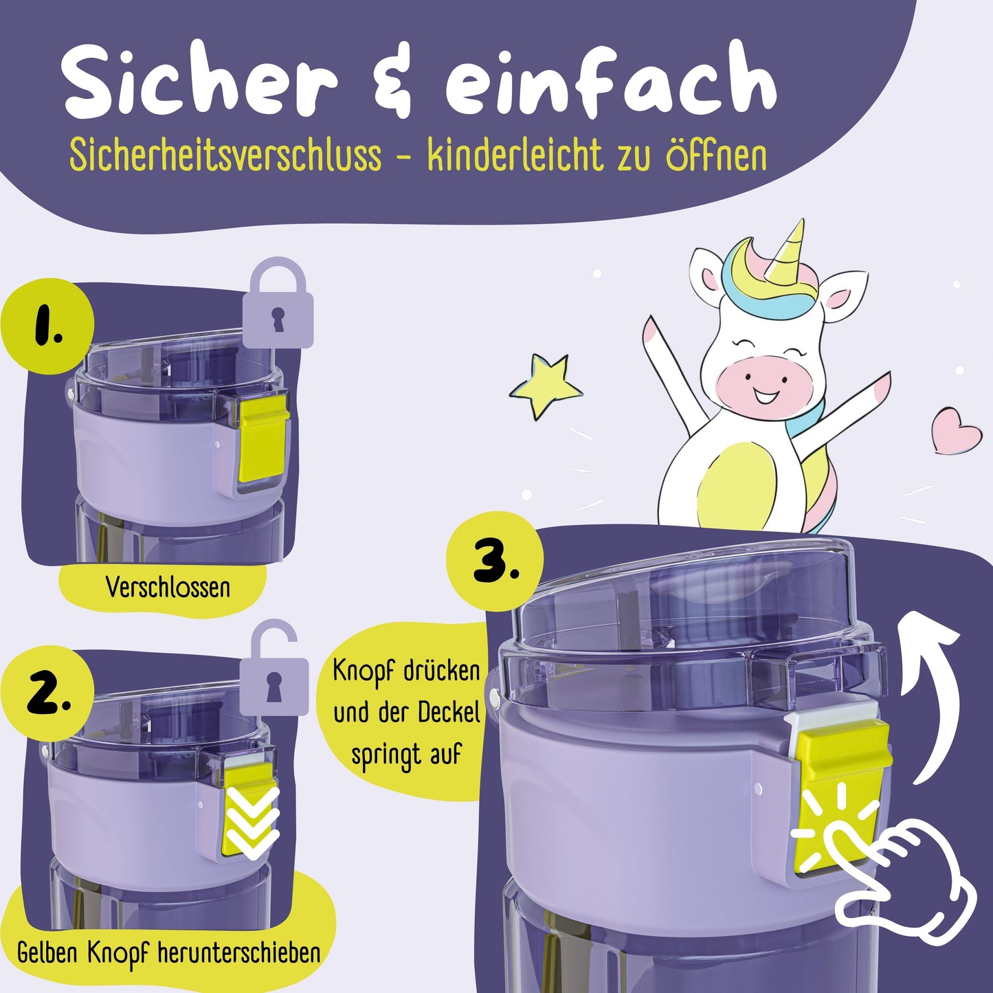 Trinkflasche Kinder, 500ml, leicht - Logo-lila